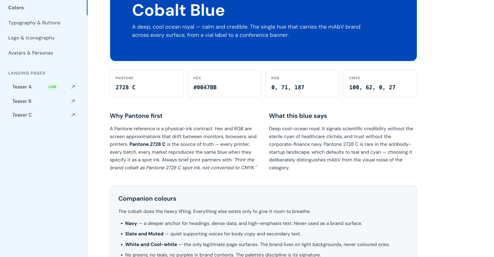 System projektowy mAbV — paleta barw Cobalt Blue